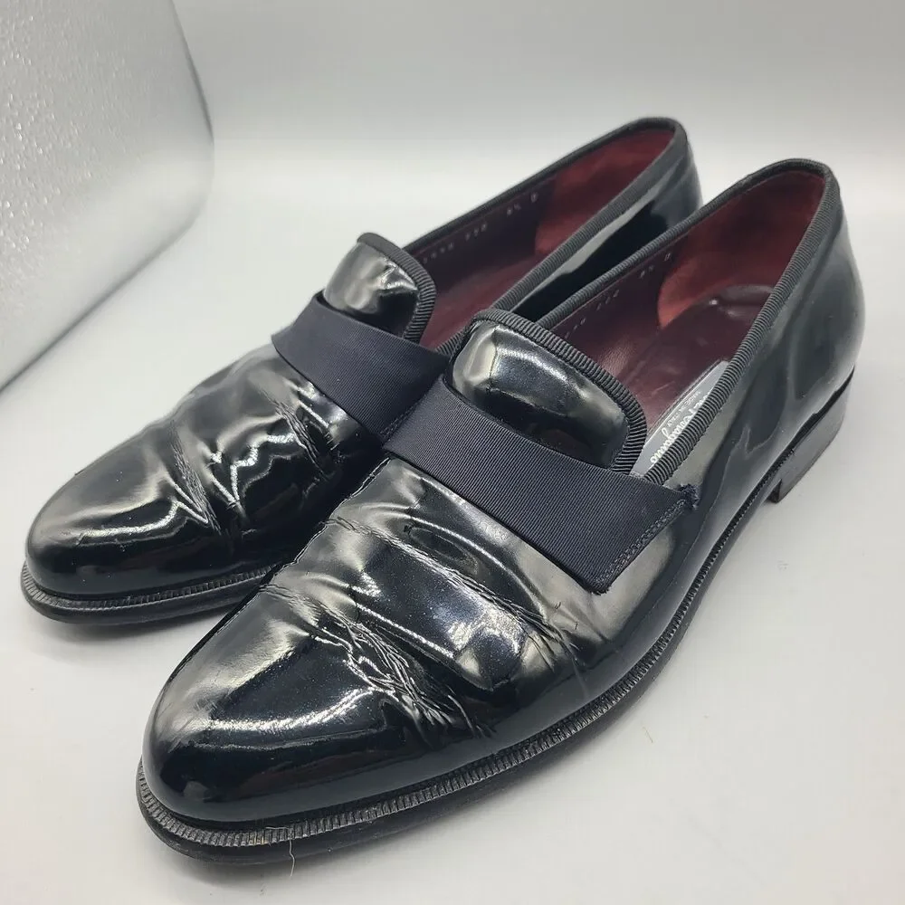 Salvatore Ferragamo Bryden Banded black patent Tuxedo Loafer Size 9.5 D Used